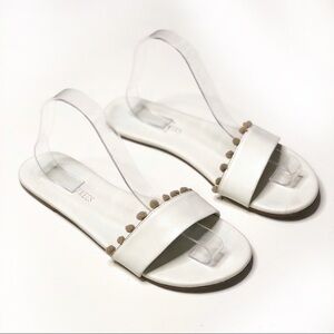 Tkees Alex Pompom Leather Slide Sandals White 10